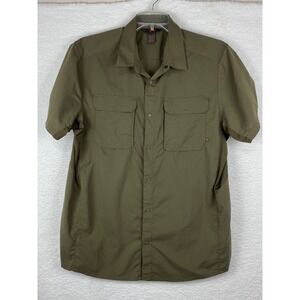 Mountain Hardwear Mens XL Olive Green Short Sleeve Snap Hiking Shirt OM1149